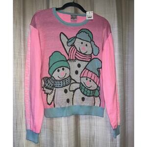 Knits Well Worn Snowmies Pink Holiday Christmas Snowman Ugly Sweater New
